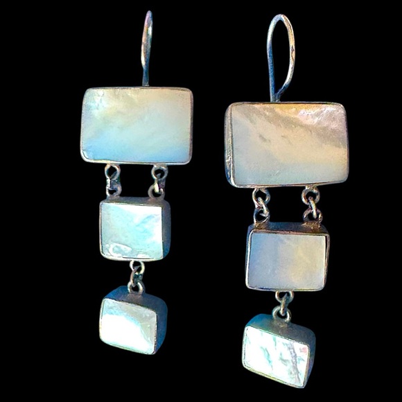 Vintage Moonstone Silver 925 Dangle Earrings - Picture 1 of 6